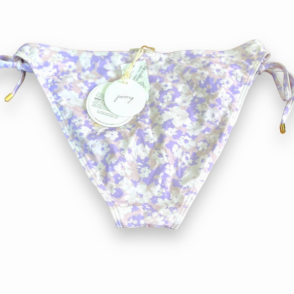 Peony Lavender Fleur Tie Side Bikini Bottom All Over Pattern Mid Rise Purple 6 - Picture 3 of 9